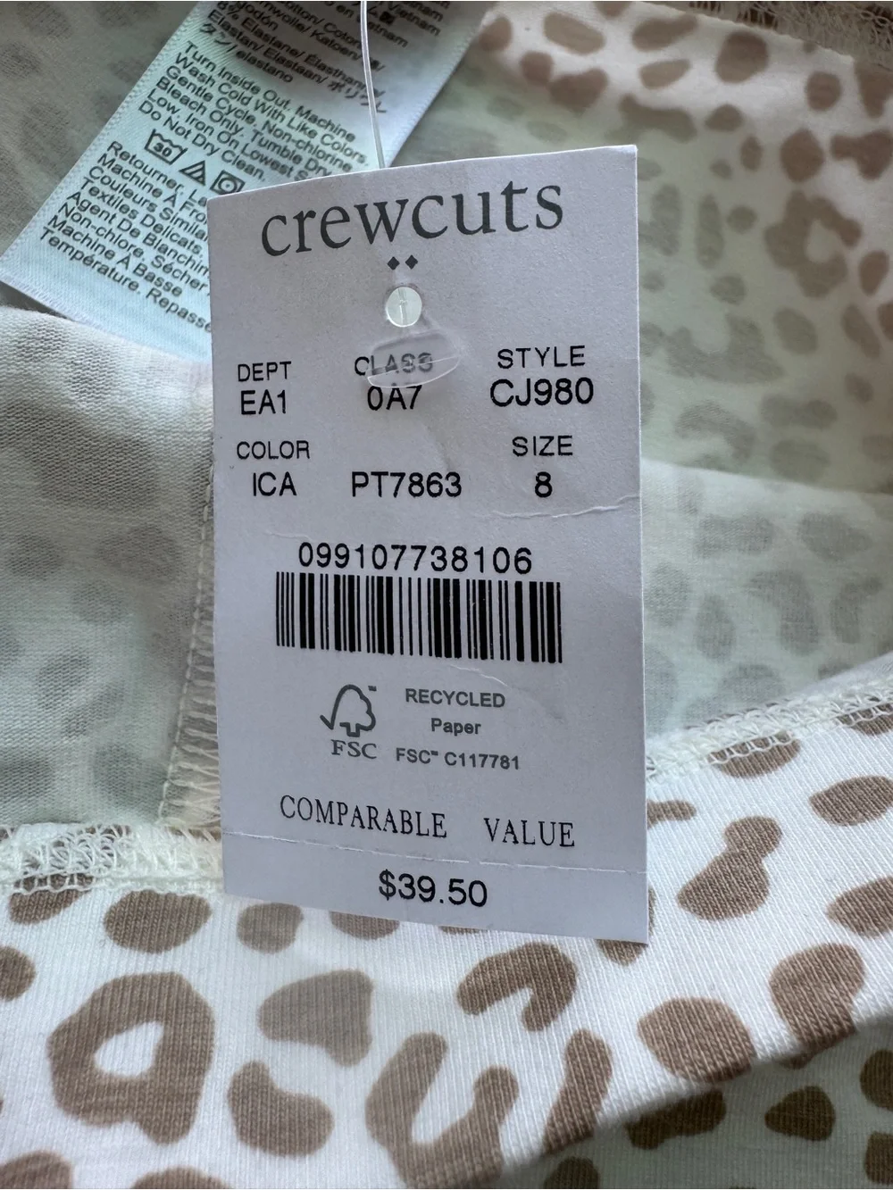 Crewcuts Girl New Leopard Print Leggings Size 8Y NWT